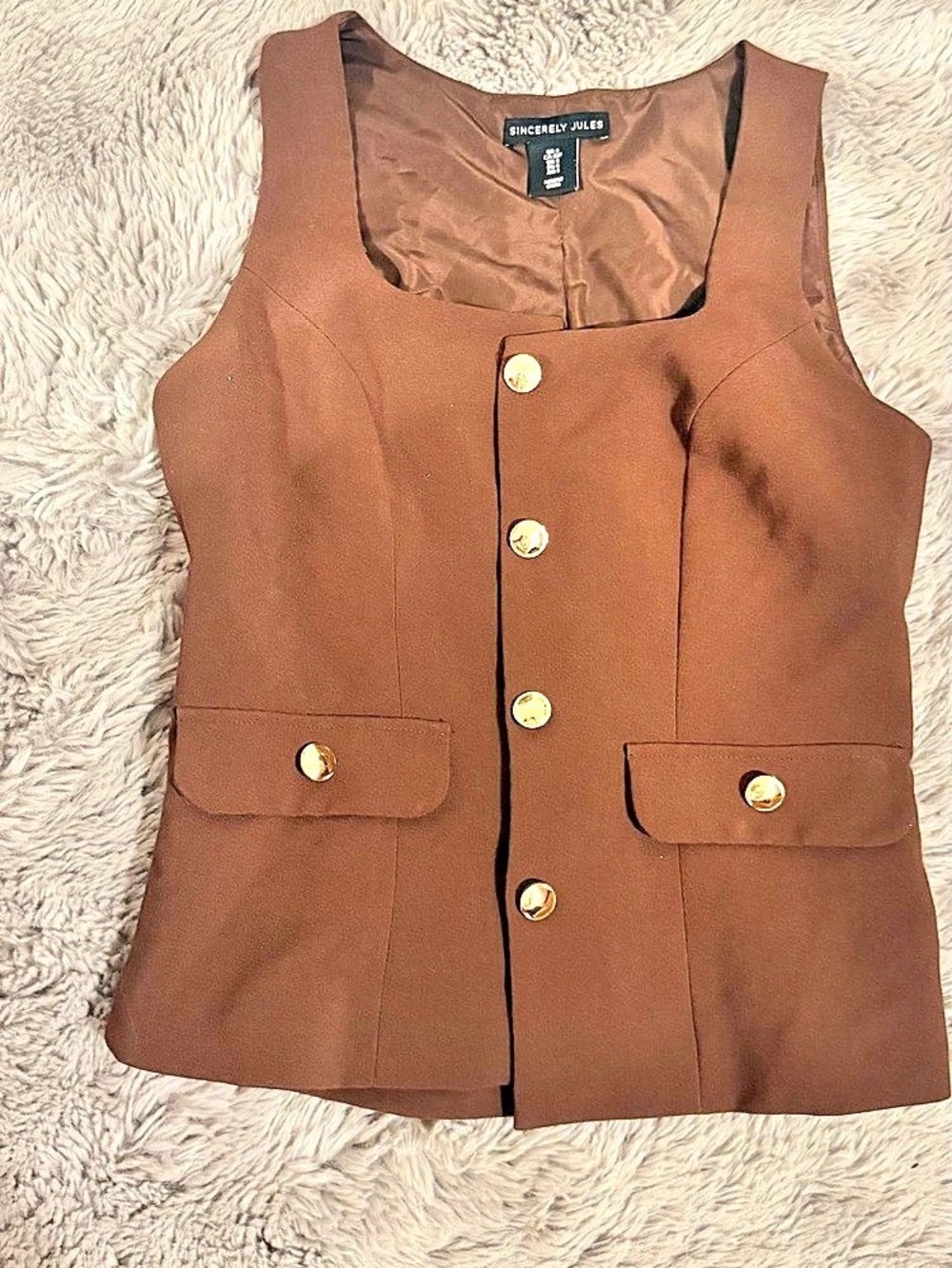 Sincerely Jules Brown Button-Front Utility Vest